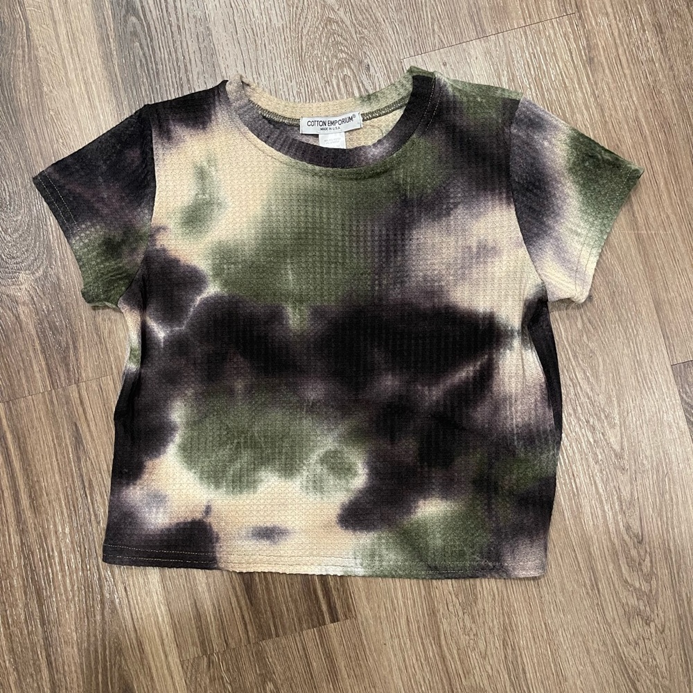 CrewNeck Tie Dye Thermal Short Sleeve Crop Top